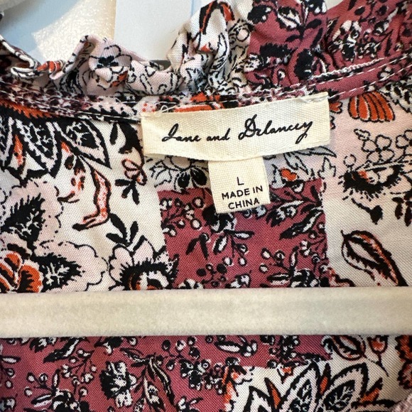 Jane and Delancey Size Large Pink / Mauve Tones Floral Boho Popover Blouse - Picture 3 of 6